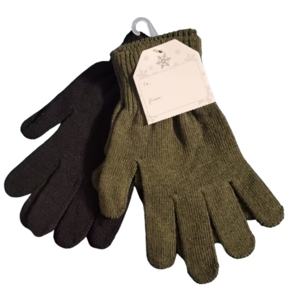 2 Pairs Ladies Black and Green Knit Gloves